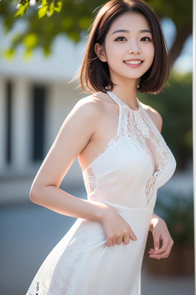 8K, Ultra-high resolution, Highest quality, masterpiece, 三分割法によるphotograph,Surreal, photograph, 1 Girl, (16 years old:1.3), pretty girl, Cute face, Beautiful eyes in every detail, 細かくdetailedに,masterpiece,, One Girl:1.2, Japan Female Announcer,whole body,Young Wife,Leaning against the window, Nice views, Standing by the window, Pressed hard against the window, Stand on top of a skyscraper, Near the window, With your back to the window, Nice views ,Side view, White lace see-through underwear,A carefree smile,Heal the heart,Black Hair,Short Bob,Looking at the audience、beauty,Long neck、Laugh a little、Please close your mouth and laugh、(((Ideal body type))),A cup small breasts :2,、Portraiture:2、Perfect Anatomy、鮮明なdetailed、detailed、Surreal、Light and shadow,Strong light