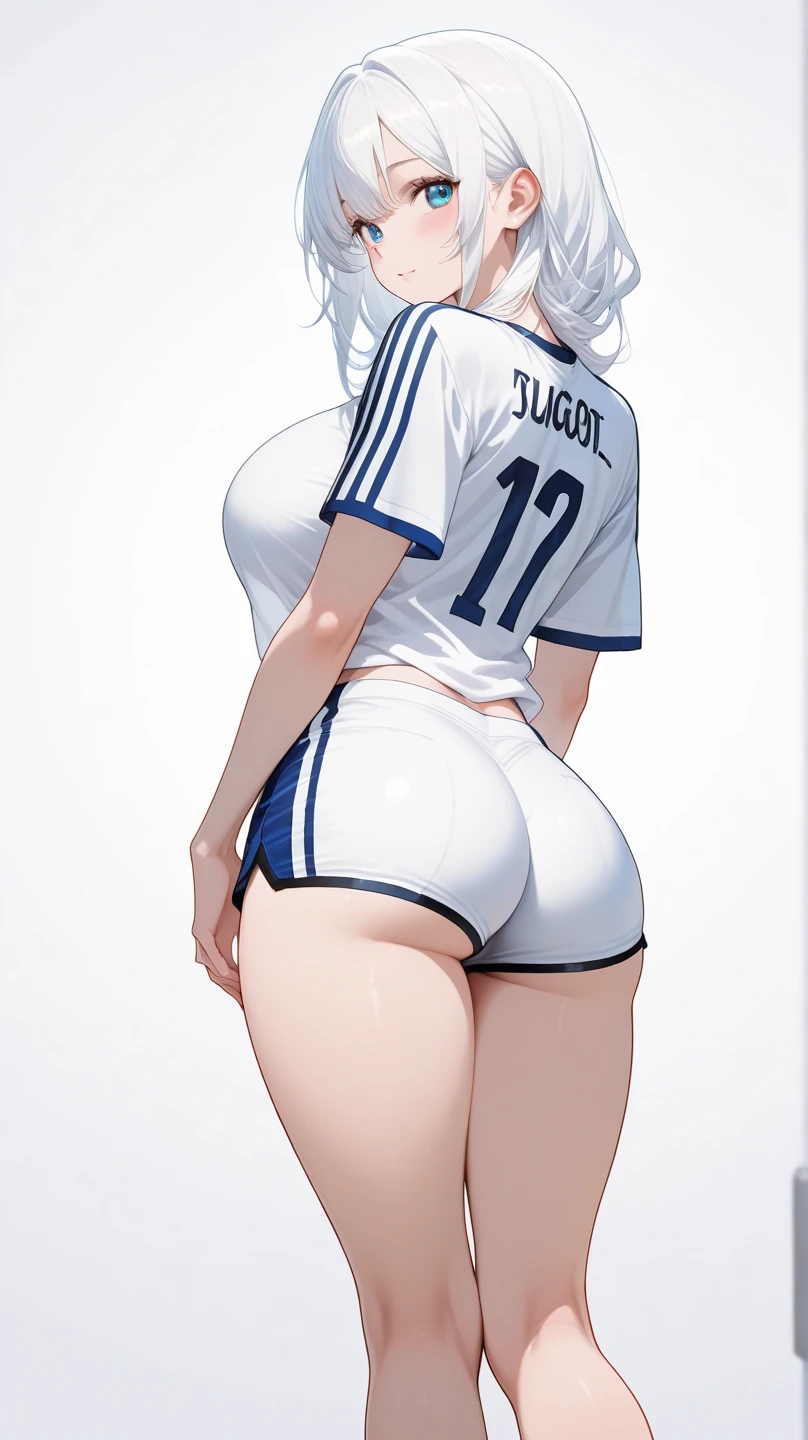 ((masterpiece)),(((best quality))),((character design sheet)),((rough sketch)),((vulgar)),thick thighs,1girl,big tits,((between breasts)),pussy juice,wearing an Wet sexual soccer uniform and soccer shoes,shirt harf lift