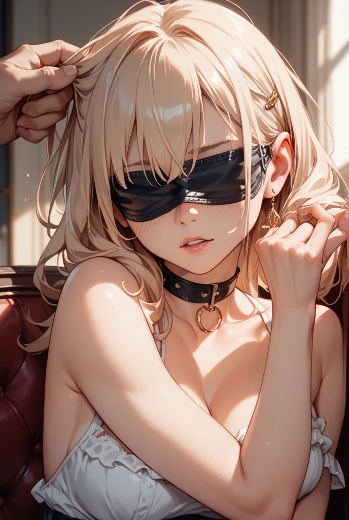Shiny blond hair, very long hair, sophisticated haircut, ((((hair fully braided)))), ((small twisted braids)), thin and oval face, submissive, (((gagged))), ((((black tight latex crop top)))), ((((tight latex skirt)))), cute and blushing 18 years old anime girl, look away because she is embarrassed and blushes, bright blue eyes, detailed face, detailed members, detailed arms, detailed hands, ((((sparkling diamond jewelry)))), tiara, ((makeup)), high heels, puffy sleeves, long gloves, long eyelashes, Girl lying, tied by ropes, shackled, can no longer move, tied tightly, very hard tied up with lots of ropes, hampered by so many ropes that she can no longer move, bound hands and feet, ropes tie his whole body, tied extremely tightly and forcefully to her bed by a lot of ropes, its limbs are strongly tied together by ropes, his torso is tied up with thick cords, her chest is so tied up with ropes that it sticks out, her legs are tied tightly with thick ropes, his hands are tied behind his back with ropes, she can no longer move her feet, her hands which are tied by thick ropes, she desperately tries to free herself, likes to be tied tight with big ropes, likes to be immobilized by big ropes, lying down, his hands and feet are strongly tied to the railing of his bed, his legs are pressed together and tied with ropes, its limbs are held vigorously by imposing ropes, her hands are tied securely behind her back by ropes, her chest is compressed by strong ropes, she is pressed against her bed and restrained by large ropes (shibari, arms behind the back:1.4), (hands on the back), (masterpiece, best quality) 1.5, 1girl, solo, (sexy, beautiful woman, perfect face, perfect eyes, perfect hands), samus aran, (shibari, arms behind the back:1.4), (hands on the back), Spread the legs, s' ((lie in bed by big ropes)), ((close up of the girl)), ((((lie in bed))))