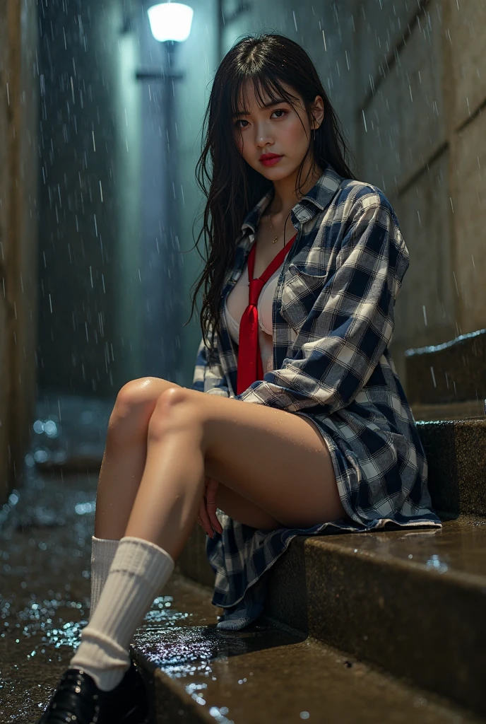 (tmasterpiece:1.2, Best quality), (Real pictures, Complicated details), (natta, Dark, heavy rain poured:1.4)
The alley is empty,(spread your legs),dynamicposes,the surroundings were silent, Only raindrops fell on the low eaves far and near, making a slight rustling sound. in the cold rain, (1 beautiful 22 year old pakistani girl, Large breasts,Blouse,Superskirt, wetclothes, the super hot and sexy, perfect eyes:1.2) squatting on the ground, My little clothes got wet from the rain, hyper realisitc, The content is very detailed, 8K, 3D high dynamic range