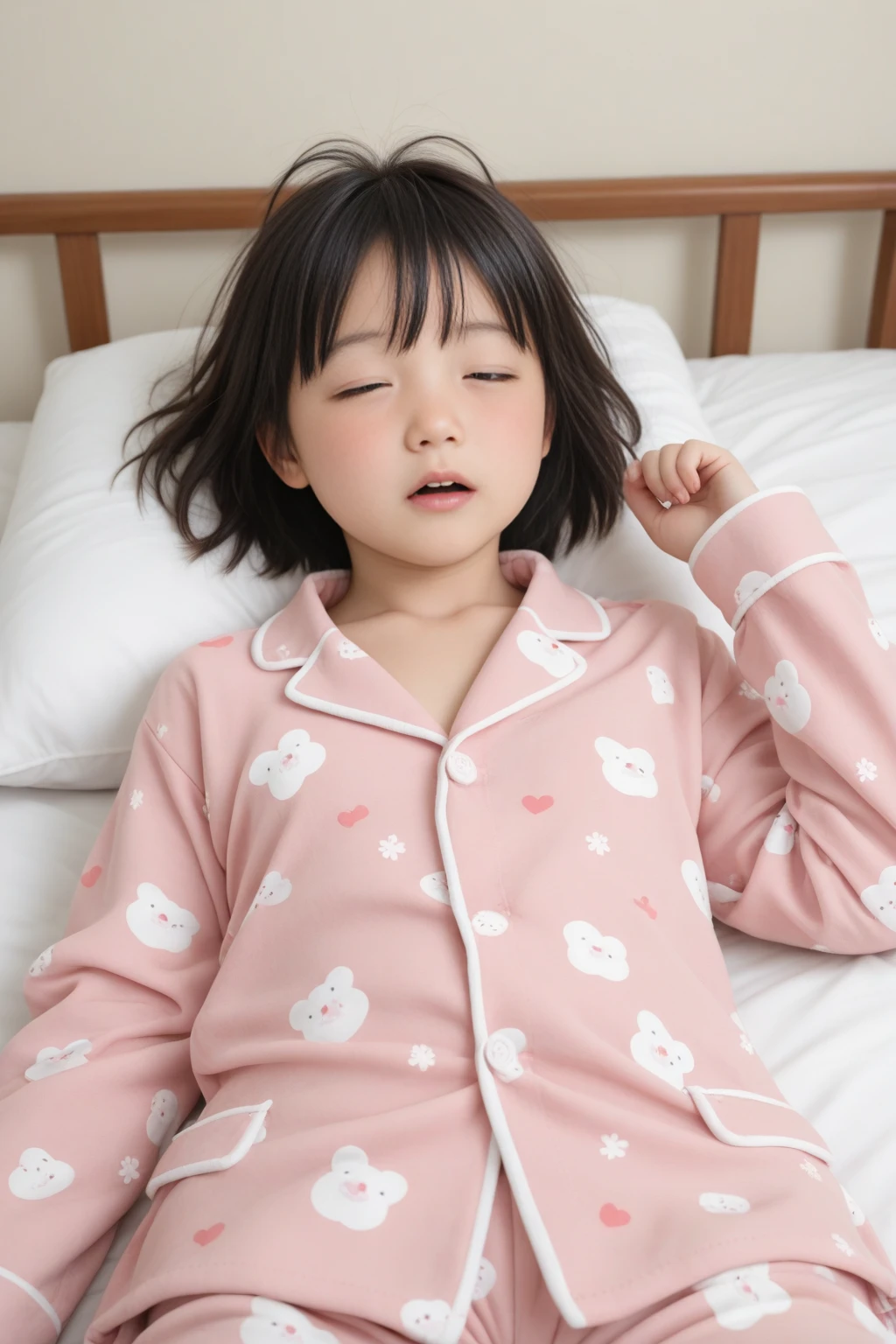 Little girl,loli,Light pajamas, Cuddle a big white dog
