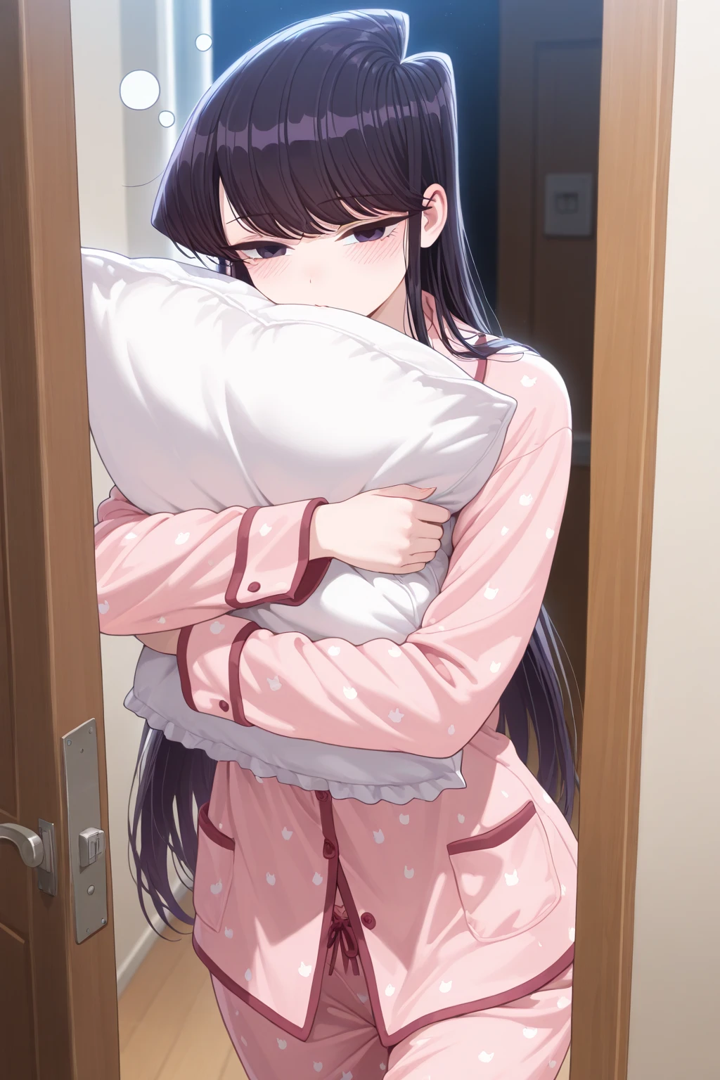 masterpiece,ulrra detail,best quality, <lora:arisu-u149-anime-v1.0:0.7>arisu,pajamas,scared to sleep alone, <lora:ScaredToSleepAlone:0.7>,