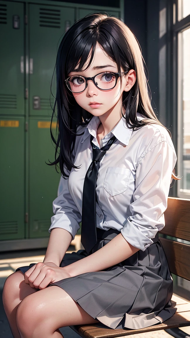 Four 12-year-old high school girls, very long hair like rapunzel,plain black color,innocent face, tender,small frame glasses,totally naked, perfect erect nipples, huge very big breasts, thin waist, long and shapely legs, School, classroom,desk, board, desks with notebooks and pencil (taking selfies with the phone)Best Quality, Masterpiece, high resolution, 8k, (realist: 1.4), Ultra high resolution, ultra detailed, Surreal, highly detailed CG illustration, Official Art, cinematic light,hyperreality,最high quality, Photoreal, 8k, high resolution, thin skin, 8k hd, Digital single lens reflex camera, Luz outfit, high quality, film grain, fuji xt3