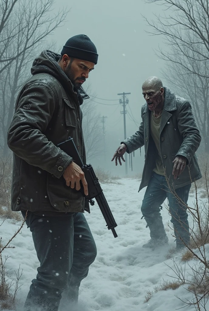 Old man fighting zombies