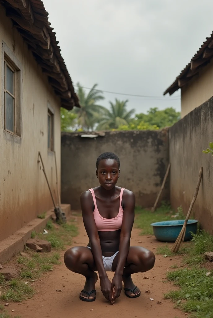 nigga, female, black skin, 14 years old, full body, detailed face, in african village, sex, black man, penis, sex