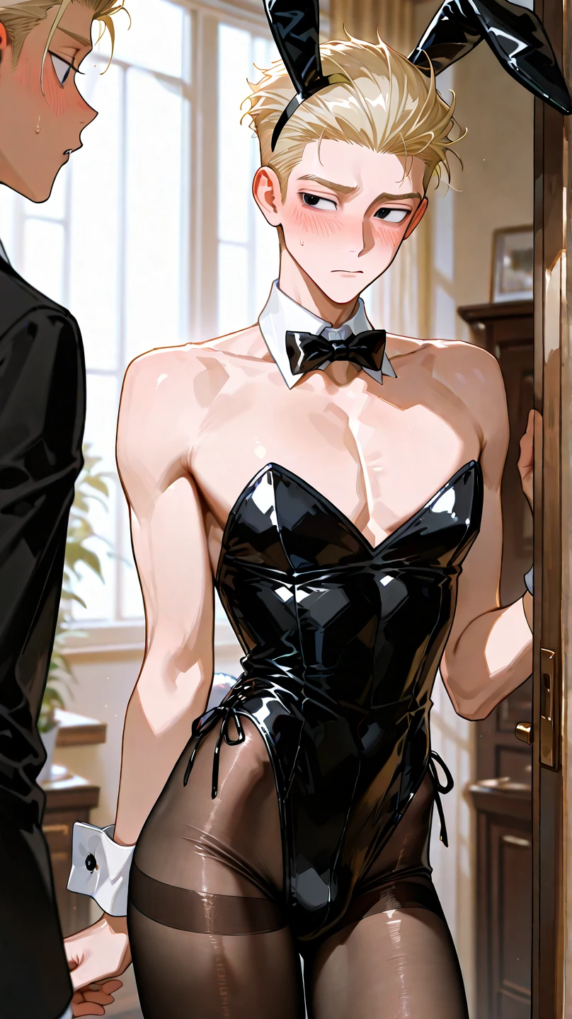 {(table top) (((4K high resolution))) (genuine)(highest quality) (super fine) (beautiful boys)  (フォトgenuine) (the most beautiful face)(a handsome guy) (perfect body) (five fingers) (9th class) (22 years old) (Korean) (one man) (Red-haired shorthair) (Body and face without defects)} {(small round face) (Perfect high nose) (perfect big eyes) (beautiful double eyelids) (Staring sexily at the camera)} (underground) (bright lighting)、((Hardwood flooring)) (((upward glance)) ((standing in front of camera)) ((( wets my crotch))) (((stick out your butt))) ((inner thigh))((Staggering))(((sticking out tongue)))(blush) (((Reaching orgasm)))(Male physique)((((thin chest)))))(((wearing a bunny costume))) (((Fishnet tights))(gay)(Yaoi)