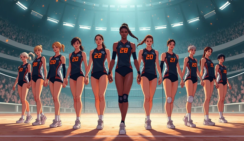very huge breasts, dark skin, yellow hair, short hair, full body, Happy smile, realistic and detailed hands, realistic and detailed face, realistic and detailed tooth, realistic and detailed feet, realistic and detailed face, park, running on the track, green leotard, red tennis.