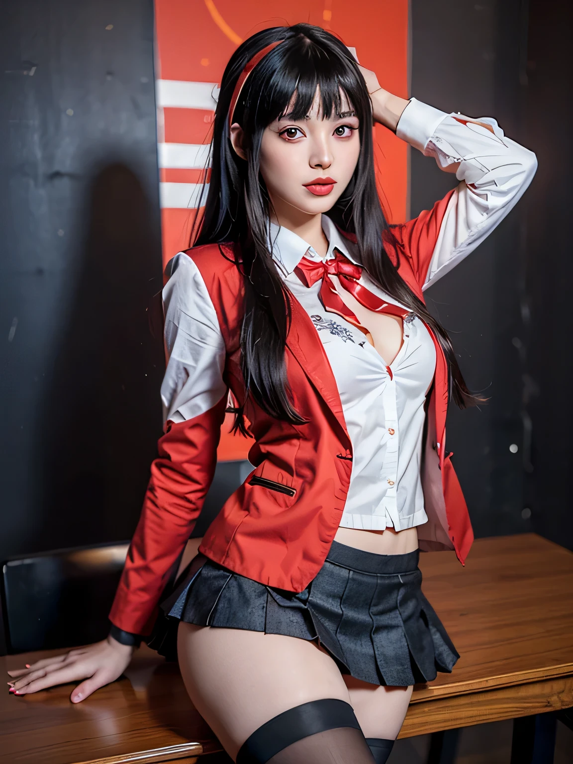 There is a woman standing in a room with a purse, wearing headmistress uniform, Very sharp, wearing Japanese school uniform, sakimichan hdri, wearing white skirt, sandra, Wearing a strict business suit, seductively looking in front, Very sharp!!!, Japanese, Wearing a blouse, Sensational, Japanese goddess, POV, thighhighs and skirt, wearing skirt, Red Sis Red Bikini Robe, Dark smile, Wet, rainy, sparks, Particle, Cyberpunk