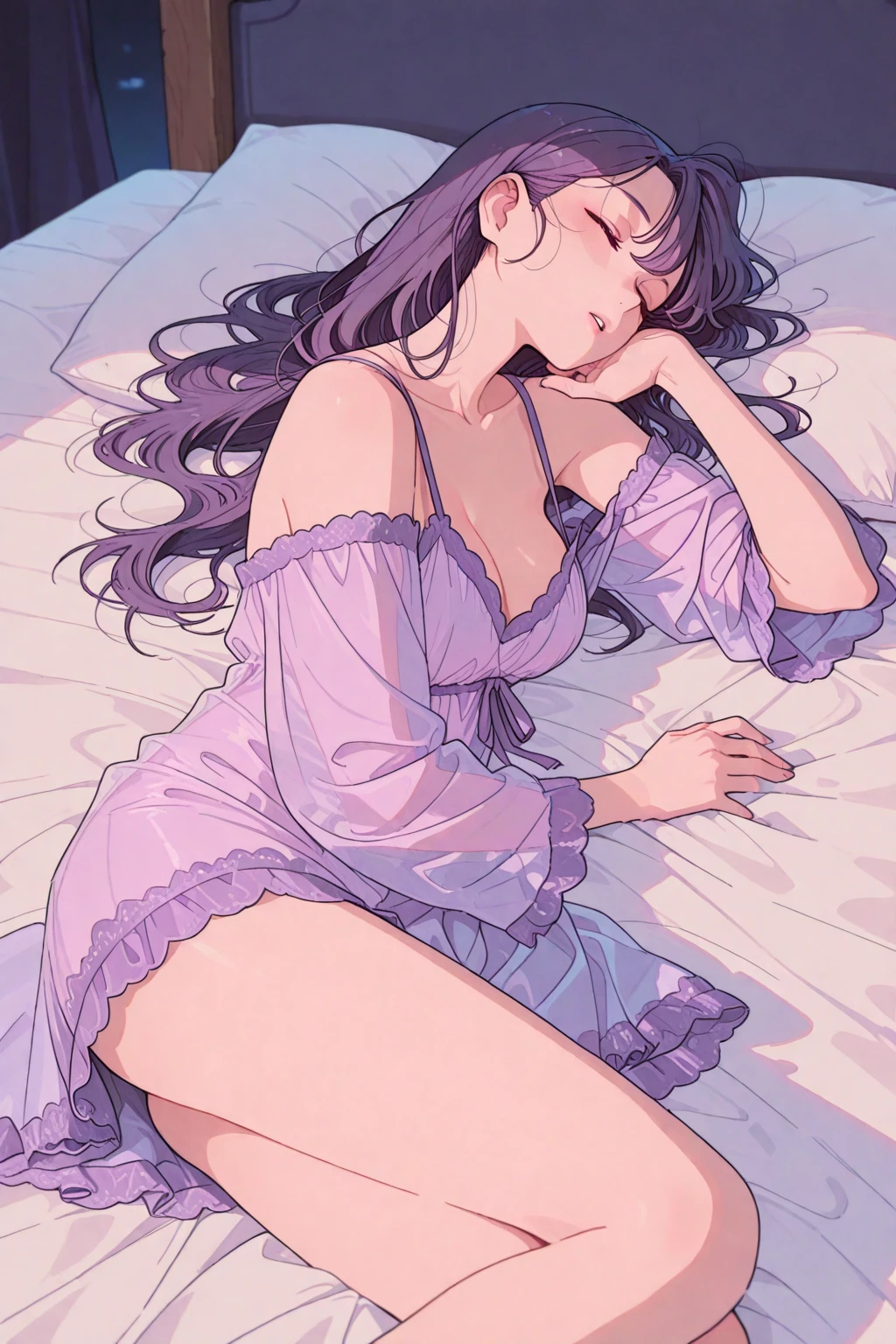 1girl in、AS-Adult、In bed、Are sleeping、nightgown、（small tits）、Upper body portrait、