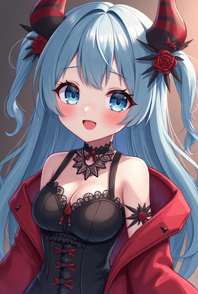 Cute anime Woman, on knees, looking up at viewer, wearing gothic pastel dress, thigh highs, garter belt, earing, Light Blue hair, Dark Red eyes, translucent rose petals, filigree, gust of magic wind, sigils,  

Wildcard prompt: "Cute anime Woman, on knees, looking up at viewer, wearing gothic pastel dress, thigh highs, garter belt, earing, __Colors__ hair, __Colors__ eyes, translucent rose petals, filigree, gust of magic wind, sigils,  "
