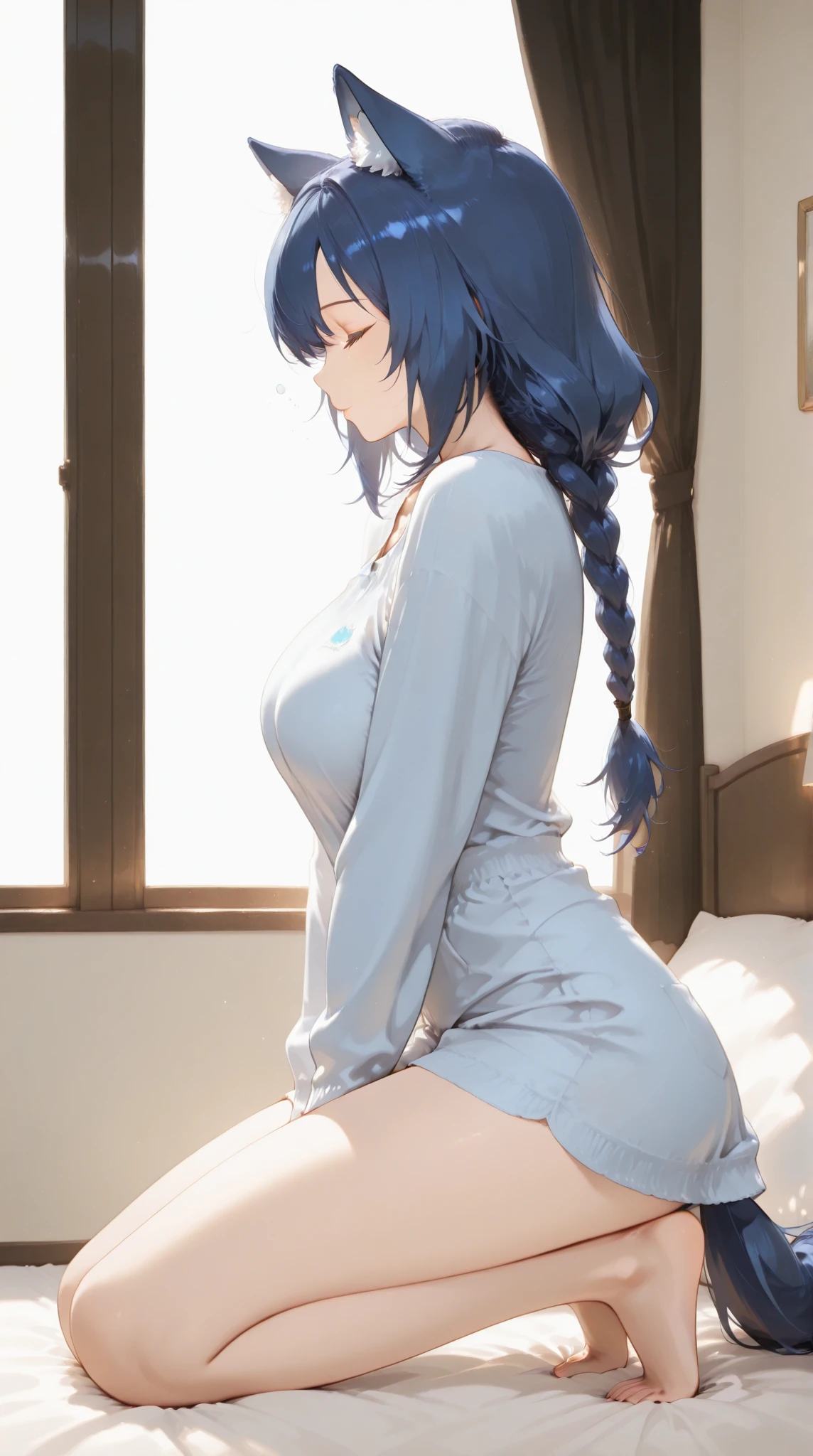 1girll, Abs beauty:1.3, (mid - length hair, huge tit:1.2),Cocked buttocks （Sheer cardigan bikini）The back is facing back, Ultra-fine face, A detailed eye, 二重まぶた，Braided with rainbow hair，eBlue eyes （fully body photo), Solo, 1 girl，standing on your feet，during night，Firefly Plains，fine art photography，(Movie Angle: 1.2),(Best quality, Detailed details, Masterpiece, offcial art, ,）Facing away，Sheer hip wrap skirt，Kneeling and pouting ass，Face the buttocks close-up