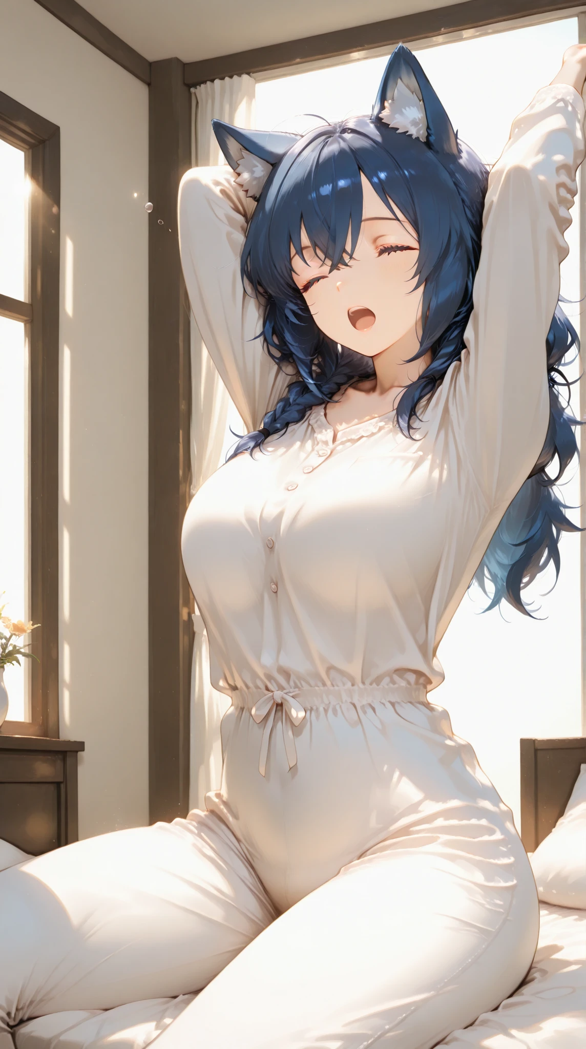masterpiece, HIG quality, 8K, beautiful lighting, 1girl in, 独奏, Akane, whiteshirt, tshirts, Blue Short, Sleeveless, looking at the viewers, sitting on, Bedroom, Balanced head and body、huge tit(Breast Abundance)、Big buttocks、