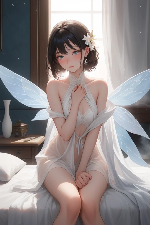 best quality,masterpiece,1girl,solo,(((9years old))),japanese girl,an extremely cute and beautiful girl,highly detailed beautiful face and eyes,petit,cute face,lovely face,baby face,shy smile,show teeth,black hair,medium short hair,flat chest,Hairless pussy,nipples sticking out on the dress,no bra,no panties,skinny,slender,(((wearing a white Transparent mini camisole with big fairy wings on her back))),(((sitting in a forest garden))),she is looking at the viewer,(((touch your pussy with your hands))),((open your legs)),(((spread your pussy to viewer))),((NFSW))