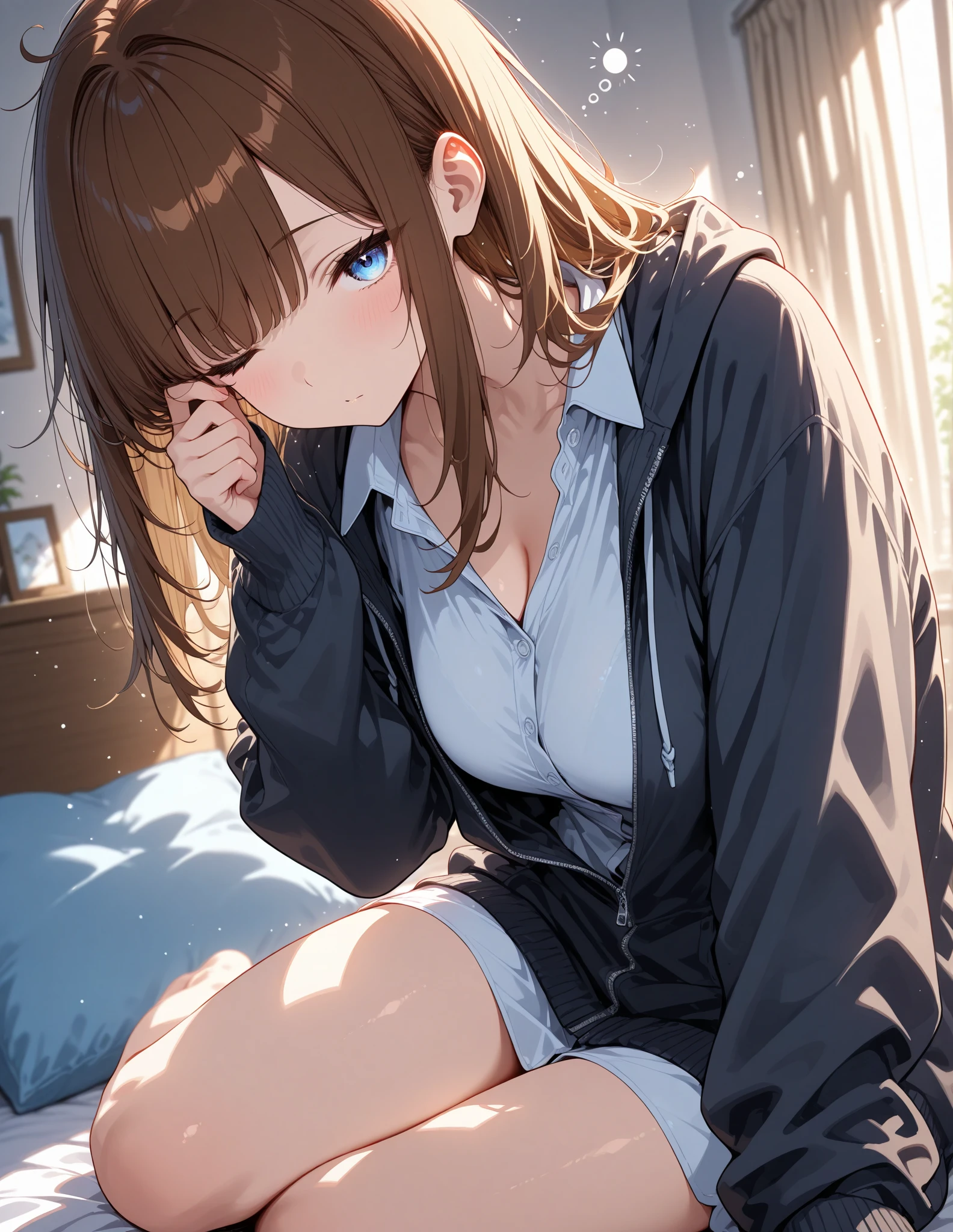 girl, Sweat, vapor, Medium chest, shy, fine hands, looking at the viewer, sexy look