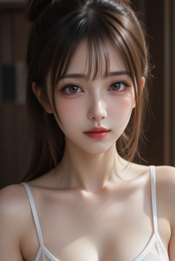 ((top quality, 8k, masterpiece: 1.3)), women (full body portrait, front, babydoll wearing, wet clothes, big breasts, cleavage), overhead camera, sharp focus: 1.2, cute women: 1.4, (((hairstyle random)), wet hair, very detailed face and skin and hair texture, detailed eyes, double eyelids, white skin, beautiful delicate nose, Cute young Japan woman, 28 years old, at a dynamic angle, is pleasing to the eye and suggestive composition, emphasizing the subject's hair, eyes, mouth and action, while exuding melancholy emotions characterized by a contrasting mix of muted tones and light and shadow,sunset, cocktail, relaxed pose