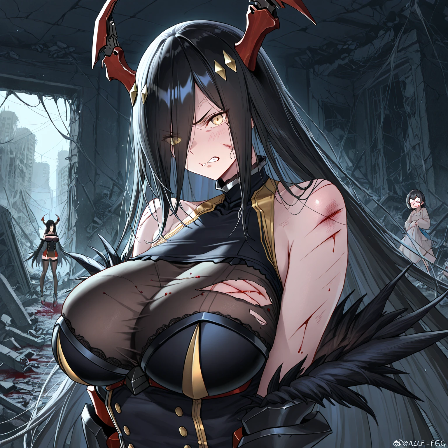 masterpiece, 最high quality, High resolution, Final Fantasy 7、Tifa Lockhart、Black torn clothes 、Black ripped pantyhose、Dark church at night、sexy、Wearing a mini skirt、Thin legs、Big Breasts、Slim figure、high quality CG Tone、Torn black panties、Black blindfold、While wriggling the body、trembling、Forceful spurt of clear fluid from the genitals、Intense orgasm moment、panting loudly、Please open your mouth wide、黒いsexyな服、panic、A moment of intense ecstasy、Long black hair、resist、Raped by a group of goblins、Sex with a group of goblins