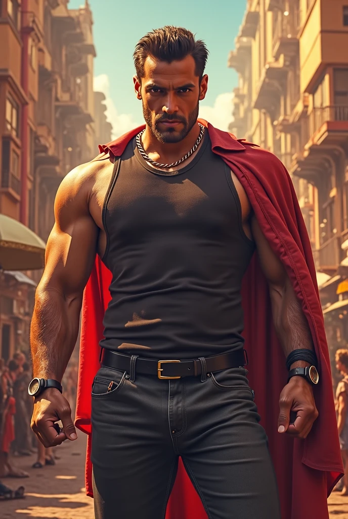 Dressed as the superhero “Mental Mind” a very handsome, sweet and truly massive monster Caucasian bodybuilder is showing off his huge bicep muscles and meaty thighs. Intense young adult. brown hair, powerfully muscled, massive shoulders and biceps. well-defined six pack. Thick gold necklace. Eye mask and cape. Big bulge in crotch. Eyes glowing blue from his psychic powers