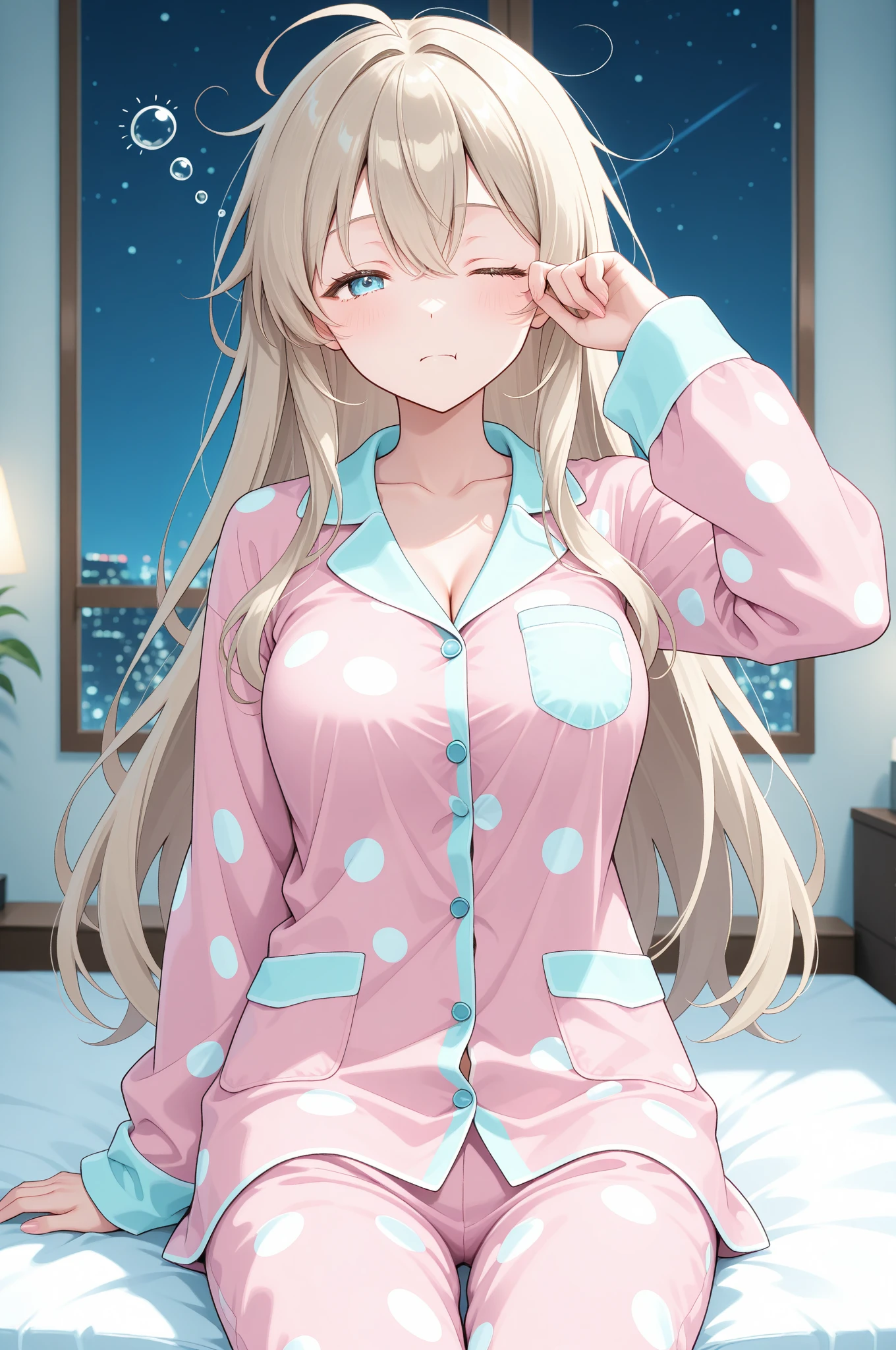 Sexy in pajamas ready to sleep, very sensual, unique with an incredible look at her apartment