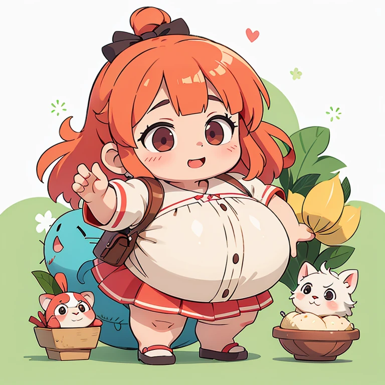obese cow girl sitting on the grass
He burps while rubbing his belly, which is red and swollen from eating.