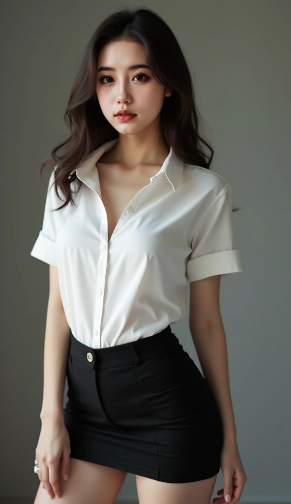 Beautiful woman tied up and restrained、Well-formed face、Make the eyes even、Hands tied with rope、Align your feet、Bright interior、Dark colored short sleeve shirt、mini skirt、(Her white panties are visible between her skirt and legs.)、sitting on a chair in front of a wall、Bright interior、２５age, light brown hair, hair over shoulder, parted bangs, straight hair, expressive hair, shiny hair, shy, parted lips, Surrealism, first-person view, Nikon, UHD, anatomically correct, textured skin, high details, best quality, highres, 8k