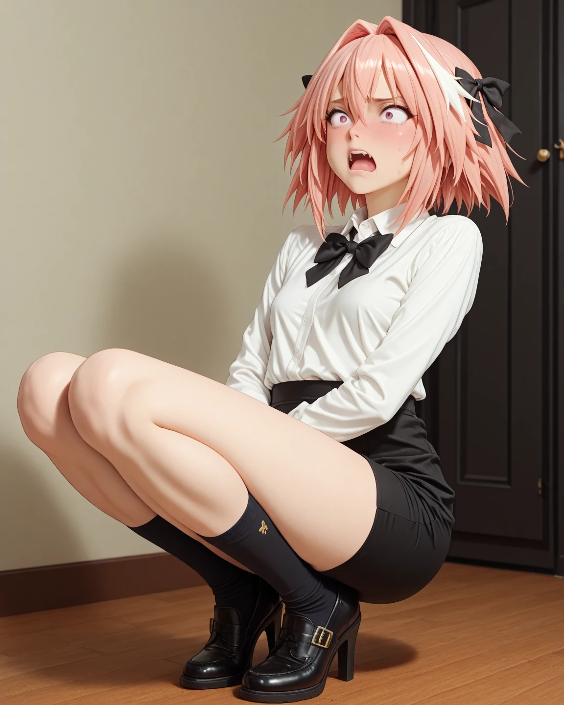 beautiful girl,?????,????????????,small breasts,??????????,crying face,knee high,half side tail,Trembling body,Skirt Rolling Up,Cramp,choker,pink hair,Leaning body,?????????,????????????,spread legs,??????,high socks,Drool,gothic fashion,
