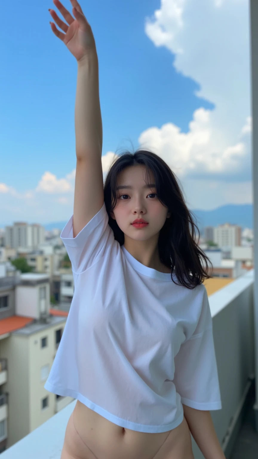 (Best Quality,in 8K,超A high resolution:1.2),(cute Japanese girls:1.5),(Huge breasts:1.25),(white  shirt,Sky Blue Pants),(Glamorous),(perfect anatomia、Perfect limbs),Beautiful to the knees、Toned waist、daily life、Swaying hair、Black eyes、(Thick cloudy sky、heavy wind、stormy、thunderstorm)、Tutankhamen、August、((I went to Egypt、Pyramids、Arab storm))、Piece of art、