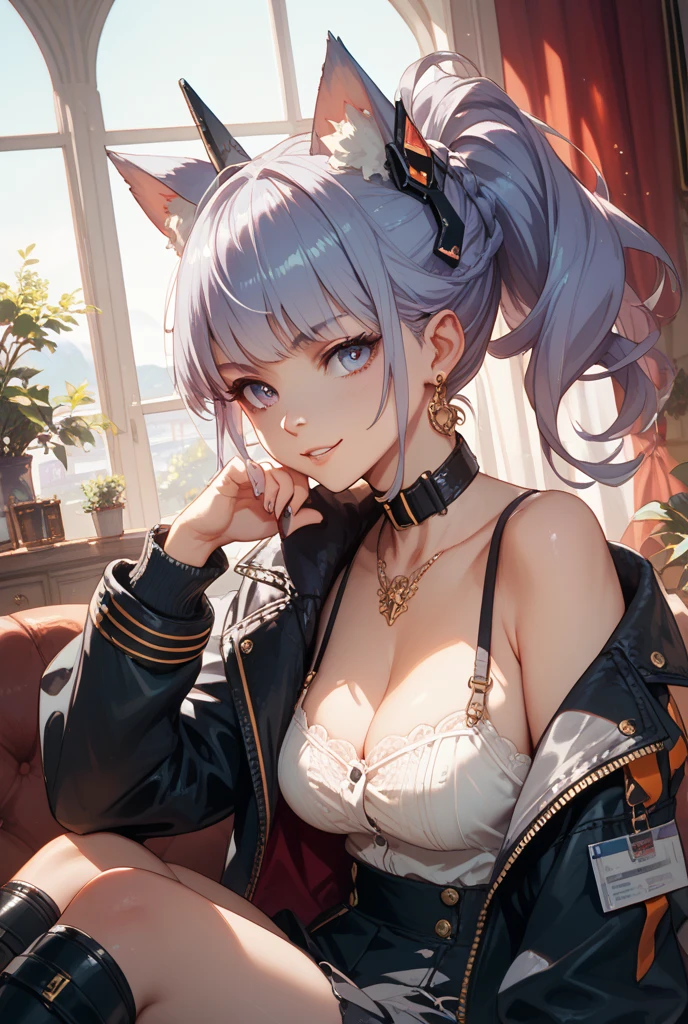masterpiece, best quality,(detailed), bedroom, <lora:lynette-10:0.8>, face  close up, cute, shy, blush, looking at viewer,
lynette, animal ears, cat ears, animal ear fluff, long hair, tail, bow, cat tail, pantyhose, cat girl, 
long sleeves, braid, cleavage, black pantyhose, skirt, star \(symbol\),