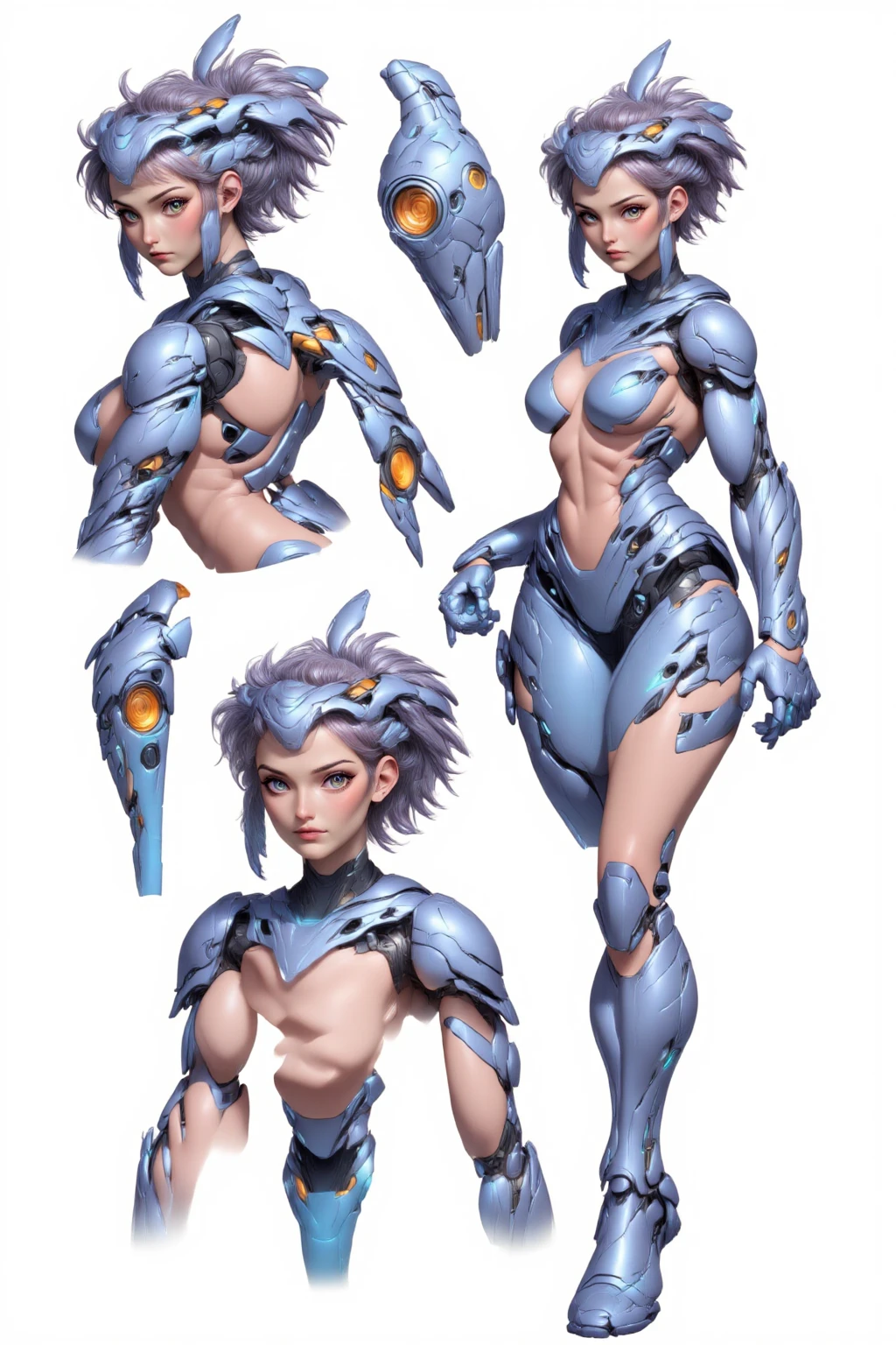 She is a superhero who can control ice,best quality, ultra-detailed, masterpiece,extremely beautiful Detailed face, High quality face, finely detail, high res, (8k wallpaper:1.1), (bloom:1.1), best shadow, best lighting, under lighting, 28 years old, (Japanese Idol:1.1), (a girl standing upright, arms at sides, legs apart:1.2), (glossy blue hair,short short hair,forehead:1.2), cute face,round face,almond eyes, (smile), (very thick body:1.2),abs, thick arms and legs,white skin,small breasts,(naked,nude:1.3),(full body:1.3), (front view:1.2), from front, (from below:0.2),(onoff:1.1), (superhero costume,beautiful armored blue and white superhero suit with silver line decoration, all-black long cloak, gloves and long boots:1.1), (camel toe:1.2),(same face, same body, same pose, same hair style, same skin color:1.3), BREAK, (simple background:1.3), (all-white background:1.3), 