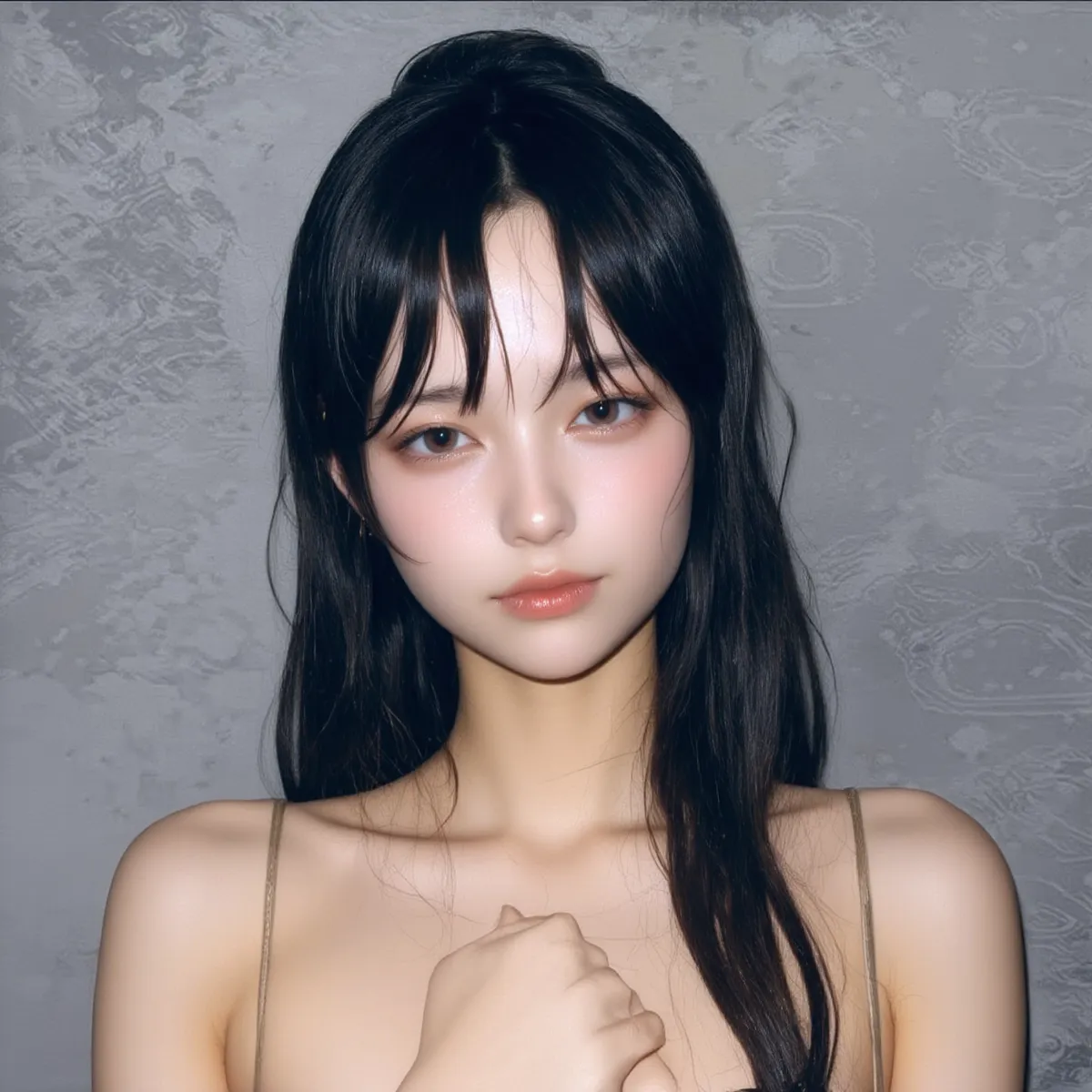 (Highest quality:1.4),(masterpiece:1.4),(Realistic:1.4),(Realistic:1.2),(超High resolution, RAW Photos:1.4),(High resolution, Very detailed:1.2),(8K:1.2),Cinematography,a photo of a dark-haired,Her hairstyle is a short bob with bangs...,One Girl,alone,(nude),((Upper Body:1.3))