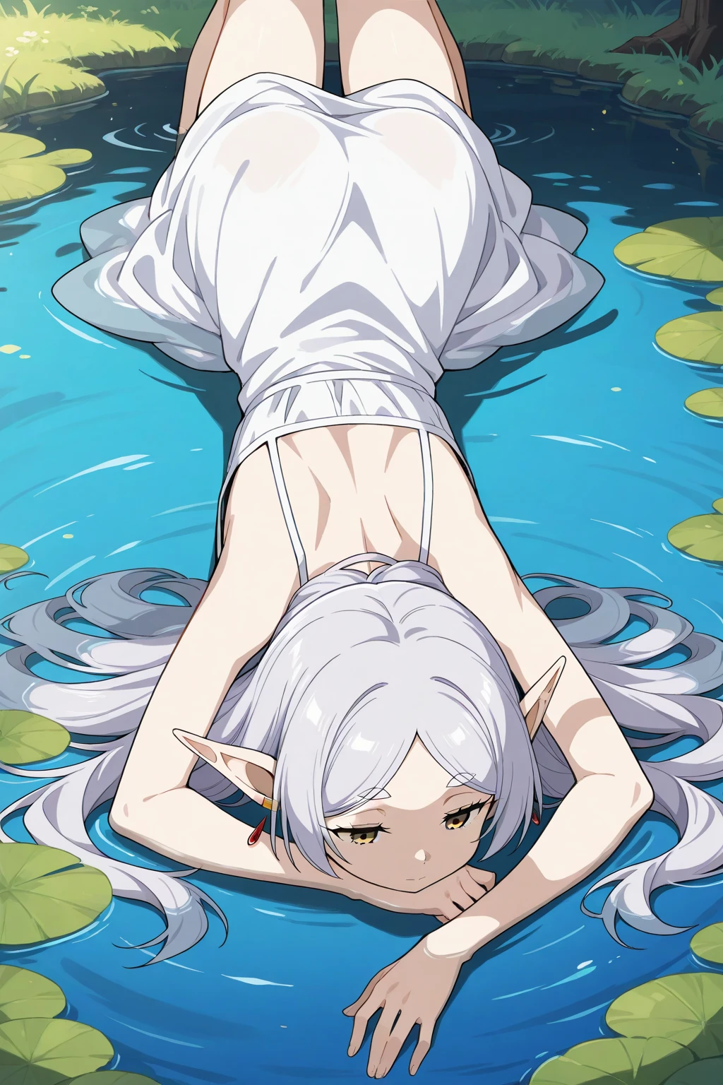 NSFW,Japanese girl,White Hair,Fox ears,In the water,
