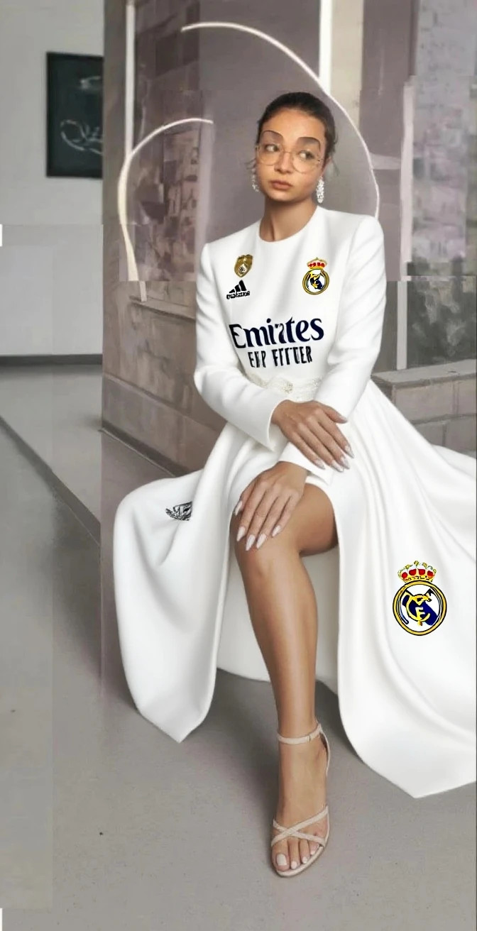 bimbo, ((grey skin)), ((pale skin)), Alcina, black eyes,black hair,short hair, ((wearing a white Real Madrid tshirt)), happy, smilling, (heart hands), spread legs, sitting, open legs, (pretty face:1.2), (finely detailed face and beautiful eyes), mature female, muscle, bare hands,(grey skin). ((wearing a white tshirt)), wearing a black thong, underwear, solo, panties, (indoors), ((white Real Madrid tshirt)), (long proportional legs), (best quality:1.1),(castle background:1.2), ((masterpiece)),