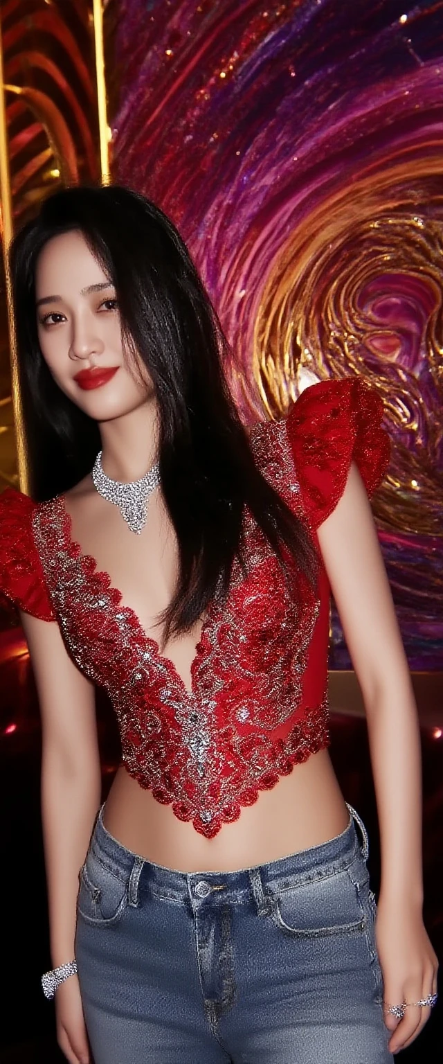 Shu Qi wearing exotic dancer clothes and smiling