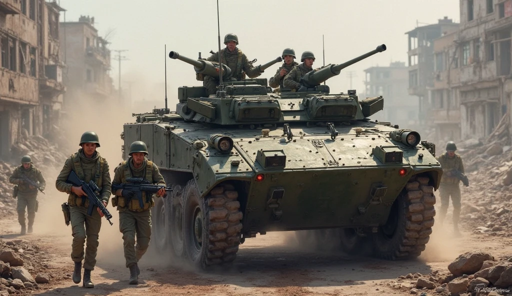a big group of t3485tnk tank driving across a dusty field in formation <lora:T3485_Tank_SDXL:1>