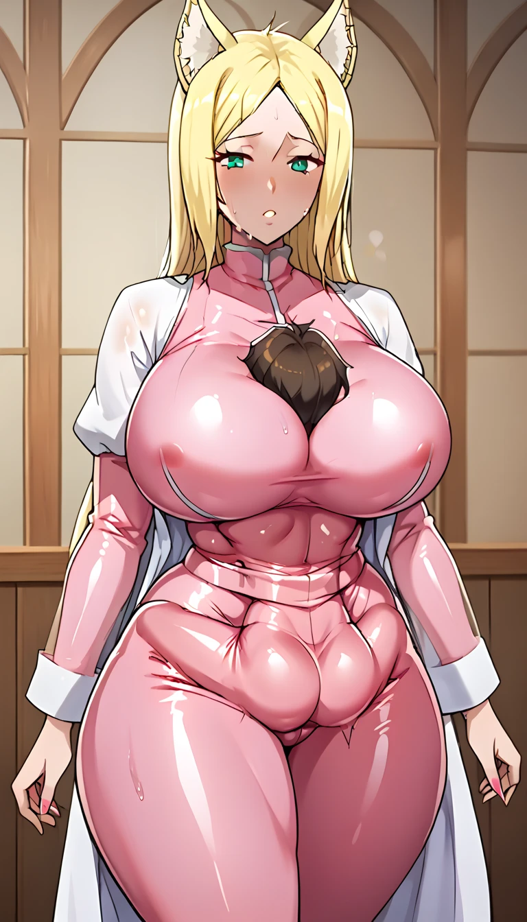masterpiece, top-quality, 独奏, 1girl in, NSFW、Beautiful shiny hair、abdominals、Colossal tits、(leg muscle lines)、spot light、foco nítido:1.2、intricate detailes、Professional artwork、(vivd colour:1.1)、diffuse lighting、digital blending、Sexual provocation、a wet body:1.1、Sexy face and skin texture、((Show armpits))、 (Pregnant women), ((The penis is erect upwards:1.5、large erect penis:1.5))、((Colossal tits:1.4)), ((Puffy nipple :1.4)), (Pregnant), (((NSFW))), ((Spread legs)), ((I'm being raped by a sex machine)), ((her arms spread apart)), ((srestrained, Bondage)), ((Crab crotch dressed as BDSM)), (Biomechanic Sex Machine:1.3), (vaginal object insertion:1.2)、(penis squeezer: 1.2)、((drooping testicles:1.5))、(((Spreading the urethra of the woman's penis and inserting an electric dildo:1.5)))、((Perfect face:1.5), (Beautiful face:1.2), (masuter piece:1.2), (Photorealsitic:1.3), (High detailed skin:1.2), Digital SLR, Soft lighting, Beautiful lighting, Cinematic lighting, NSFW, spread legs, stationary restraints, sex machine, vaginal object insertion, outstretched arms, cowboy shot, spread arms),ChloeMorgan_NDV, 1girl, blonde hair, large breasts, long hair, blue eyes, pony tail、(Young woman in her 20s々new body:1.4), (Open your eyes:1.2)、((Ahegao with a pained expression:1.3))