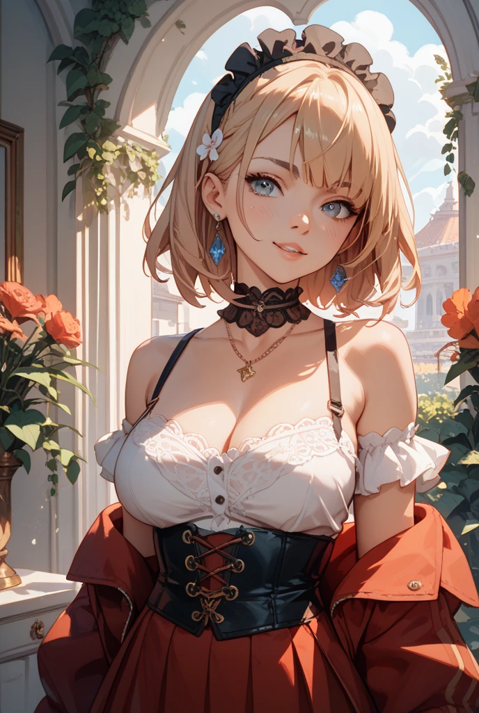 1 girl, blonde bob hair, heart shaped eyes, ♡, big breasts, lace queen, {girl with blonde bob hair named nao}, (Pink eye color), {race car}, (smile), bright background , mole under eye, Star-shaped choker, (masterpiece, highest quality), very detailed, highest quality, official art, beautiful and aesthetic: 1.2), (1 girl), very detailed, (geometry art: 1.3), colorful, most detailed ,(garden,beautiful flower々), (masterpiece, highest quality), official art, beautiful and aesthetic: 1.2), (1 girl), very detailed, (geometry art: 1.3), colorful