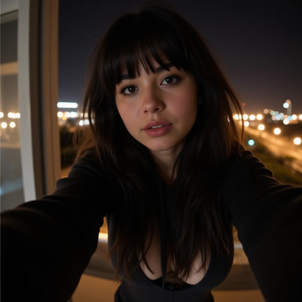 "(best quality, 4k ,8k, highres, masterpiece:1.2), ultra detailed, realistic:1.37, sexy female sniper, nude, beautiful detailed eyes, beautiful detailed lips, longeyelashes, dark hair, curly hair, attractive appearance, happy expression, concentrated look, strong features face, hidden in Empire State Building, New York City skyline, city lights shining, bird's eye view, night scene, dark atmosphere, photorealistic style, vivid colors, soft lighting, reflection on glass windows "
