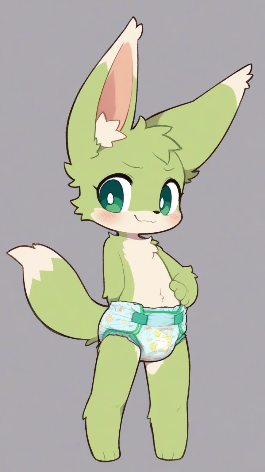 dragon, red scales, boy, nerdy, wearing diaper, diaper, wearing glasses, embarrassed expression, on knees, playing with baby toys, green t-shirt, green shoes, horns