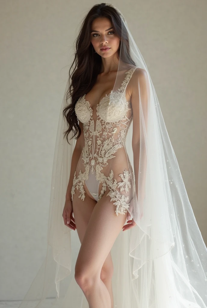 NSFW，（Reality Photos:1.35），（realisticlying:1.35），（Real human photos:1.35），（Best Masterpiece:1.3），Best picture quality，Ultra-fine image quality，Fine details，Luxurious background，（Realiy:1.35），Young beautiful woman in transparent wedding dress standing in the center of the guests，Background characters are blurred，Effect lights，Backshot，Beautiful face，Noble temperament，The expression was cold and proud，（Comely，Glamorous，ellegance:1.5），High bun，Delicate hair accessories，（Slender beautiful legs:1.35），（Tall:1.5），（（gigantic cleavage breasts:1.5）），（Elegantly highlighted），Correct body proportions，Correct proportions of facial features，（Fully transparent wedding dress:1.35），（Extremely exposed wedding dresses:1.35），（（Thoroughly exposed）），（（No bra）），（（did not wear panties）），（areola of breast：1.35），（Open legs:1.35），（Bare legs:1.35），（Bare chest:1.35），（Camel toes:1.2），