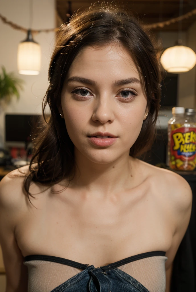 Photo of a 14 year-old american girl, .RAW, hermosa chica , (Long brown hair with ponytail), light brown hair ponytail hairstyle((retrato)), ((Cara detallada:1.2)), ((Detailed facial features)), (Piel finamente detallada), Pale skin ,parque nevado, hermoso atardecer , ojos azules , ropa interior Un sexy(cool color), humid, humid, Reflectoreasutepiece) (proporciones perfectaotos realistas)(La mejor calidad) (Detallado) fotografiado con una EOS R5 de Canon, Lente de 50 mm, f/2.8, NffSW, (8k) (papel tapiz) (cinematic lighting) (Dramatic lighting) (foco nítido) (Enrevesado) senos medianos , pechos medianos , pecas en mejillas y nariz, cuerpo completo , hermoso cuerpo de adolesente , posando sexy a la camara , posando de frente para la camara ,lindo maquillaje , gran sonrisa , labios abiertos , con los brazos arriba  , cuerpo completo , hermosa desnudes
