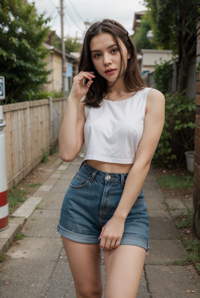 Young redhead girl,tank top ,shorts