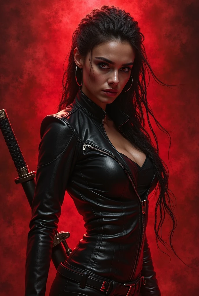 An ultra hot gorgeous European woman, age 23, in action pose, Body covered of blood and blood splatter.bloody face, bloody clothes, bloody body. She’s full of fury and anger. Outside, in the snowy streets of a town after a disaster. Flames, heavy smoke. Sparkles, explosions. Dramatic cinematic light. Dark atmosphere.