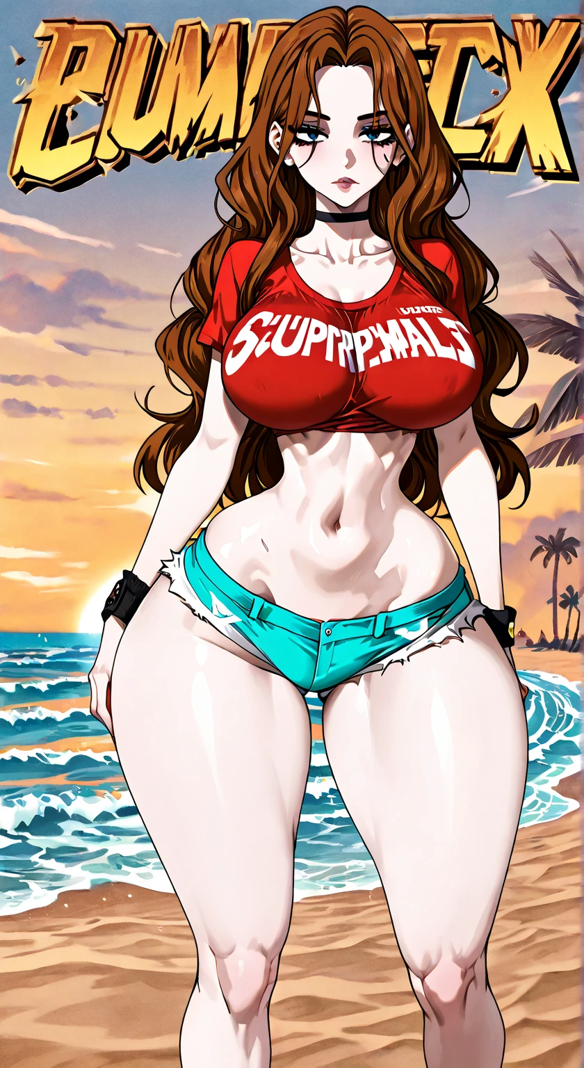 (masterpiece:1.4, best quality:1.4), illustrations, (solo:1.2), (original), (very detailed wallpaper), photographic reality, (ultra detailed:1.4), (super complex details), ((Magazine cover-style:1.4)nami \(one piece\), 1girl, bangle, bangs, bare shoulders, belt, bikini, bikini top only, blue sky, bracelet, breasts, brown eyes, bubble, cleavage, cloud, cowboy shot, day, denim, earrings, floating hair, green belt, green bikini, groin, jeans, jewelry, large breasts, log pose, long hair, looking at viewer, navel, orange hair, pants, shoulder tattoo, sidelocks, sky, smile, solo, standing, stomach, swimsuit, tattoo , ((masterpiece))
