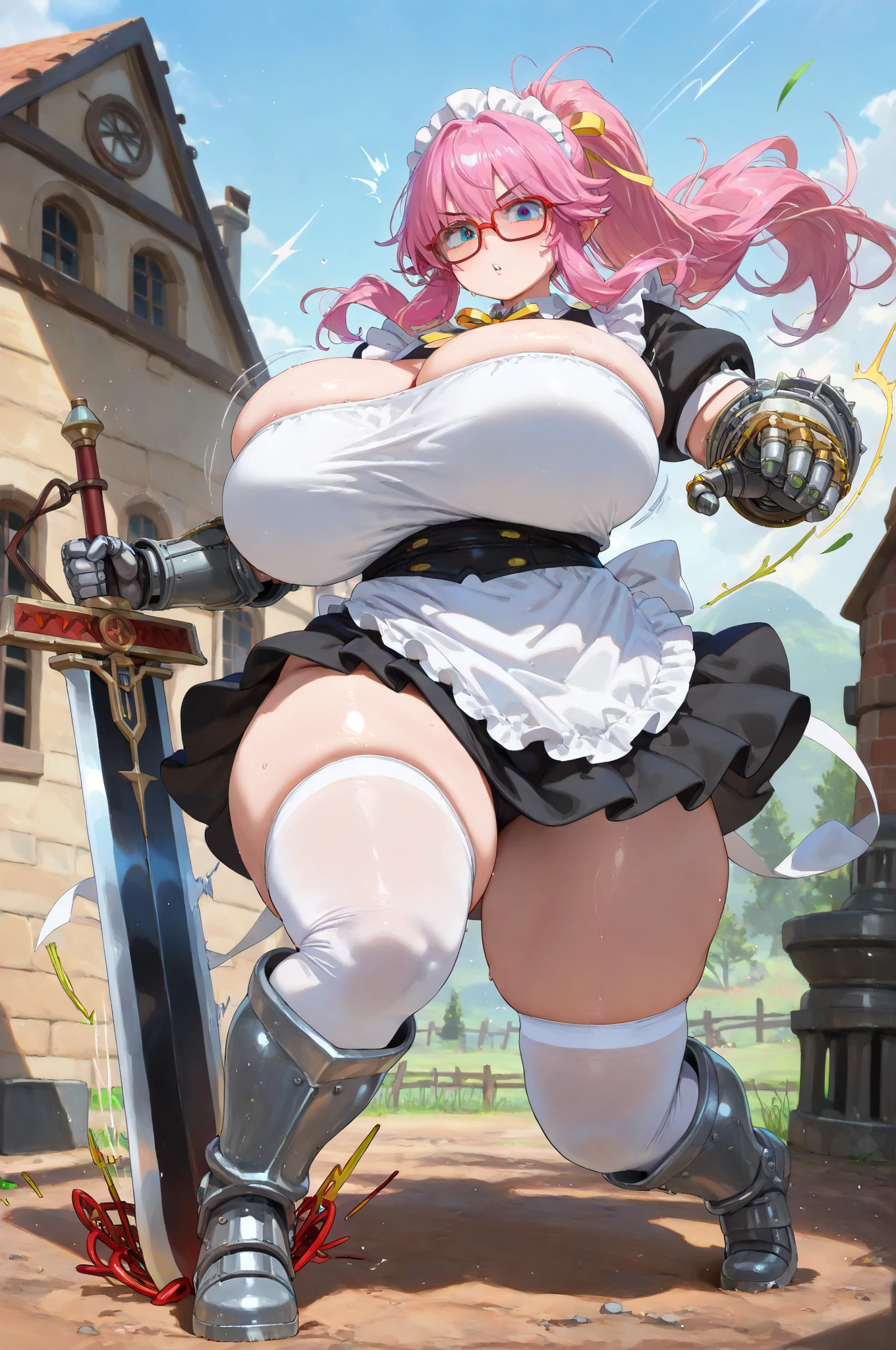 a close up of a woman in a maid outfit holding a sword, fine details. Girls&#39; Frontline, anime maid  ss military, (SFW) Work, gorgeous maid, from Girls&#39; Frontline, guweiz, anime girl in a maid costume, Tick, From Arknights, Biomechanics OPPEIN, maid, anime maids riding early tanks, maid outfit