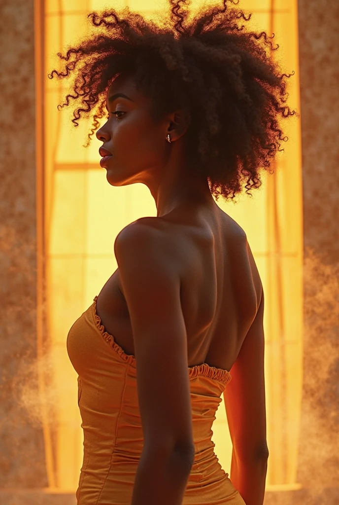 (photorealism:1.2), beautiful woman, dancing in clup, wearing loose off-shoulder short glitter frocke with long back open , short curly hair, indoors, soft lighting, plants in background, window with sunlight, cozy room, relaxed pose, realistic, intricate details, warm colors, by Greg Rutkowski,
