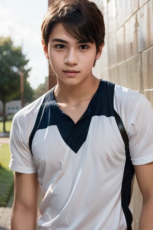fluffy chest, Hairy stomatch, very hairy abs, Very bushy hairy armpits, hairy pubic, hairy crotch, Pulling off his white shirt, Super Realistic photography, PROUDLY SHOWING OFF HIS BODY, white uniform shirt, UNIFORM, Cute teen student pulling off his uniform shirt showing off his sexy chest, NO PANTS, CLOSED UP DETAILED, sexy student, pulling off his thong showing off his hairy crotch, ABS EXPOSED, Very wet body, very wet, crowded school hallway, wearing socks, pantless just wearing soaked white micro undies, Showing off his very hairy armpits, Slim fit body, teenager body, Shota, very cute boy face, 17 years old boy, Very young teenager boy, Amazing school hallway scenery, in the middle of Crowded school, dickprint, Sweat dripping all over the body, Proudly showing off his sweaty very hairy armpits to student in the school, The colors are bright and vibrant, enhancing the overall aesthetic. The lighting is soft and natural, casting a soft glow on the boy, don't merge body's, detailed eyes and lips, sixpack and fit body. Image quality is of the highest standard, with ultra-detailed features and a realistic appearance.