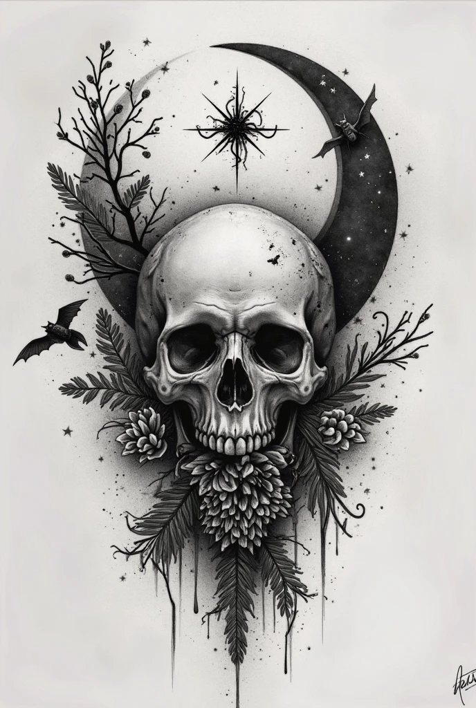 metal_tee, a skull with a large amount of plants growing out of it, creating a visually striking and intricate scene. The skull is surrounded by a variety of plants, creating an organic and natural appearance. The image is black and yellow, giving it a timeless and mysterious feel. vector digital illustration, (black background:1.5) <lora:metal_tee_sdxl:1>, red