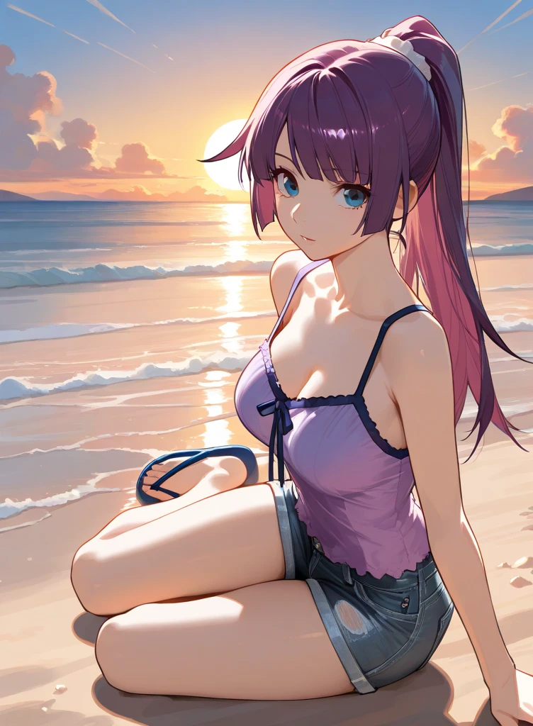 anime girl laying on the beach in a bikini and black panties, seductive anime girl, smooth anime cg art, (anime girl), beautiful anime girl, realistic bikini, at the beach, pink twintail hair and cyan eyes, on a sunny beach, pretty anime girl, in the beach, relaxing at the beach, ultra hd anime wallpaper, attractive anime girl