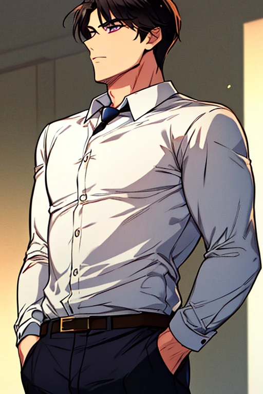 College boy. He is a handsome man, very disciplined and studious. He works out a lot, giving him a slim toned body and a muscular rear, wears maid dress, making his voluminous ass stand out. Black messy hair. High quality.