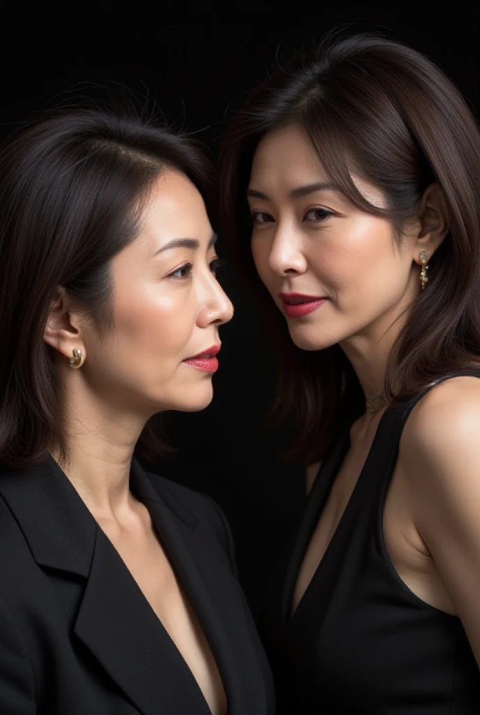 masterpiece,best quality, (one milf), ((portrait:1.5)), ((look down)), makeup, elegant black shirt, ouch own chest, ((seduction expression)),