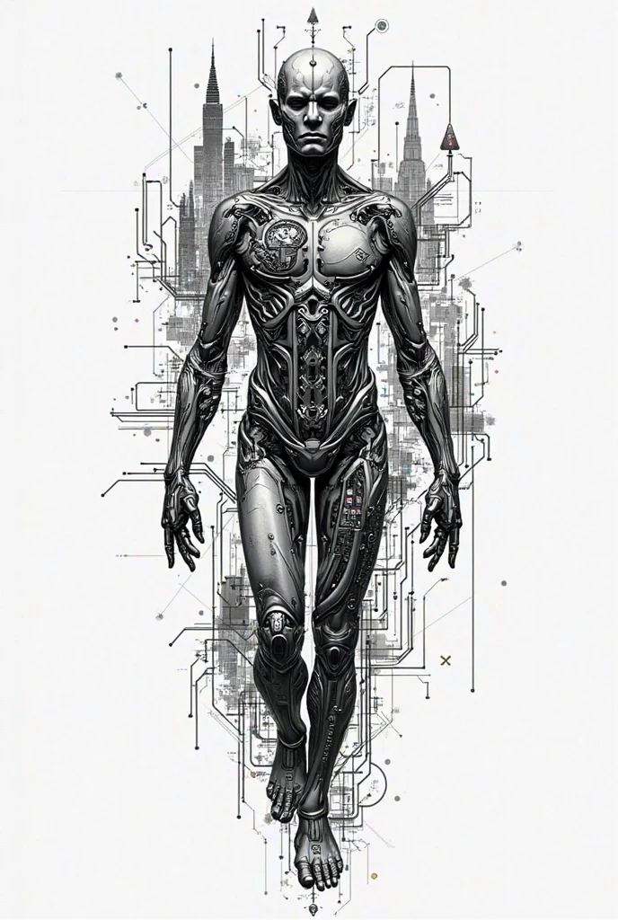 male cyborg, Perfect centralization, coelho (franco)de Donnie, Standing position, beleza abstrata, Centrado, looking at the camera, Facing the camera, nearing perfection, triste, desespero, corpo inteiro, hands on her head, Dynamic, altamente detalhado, liso, foco nítido, 8k, high-definition resolution, illustration, arte de Carne Griffiths e Wadim Kashin, fundo branco